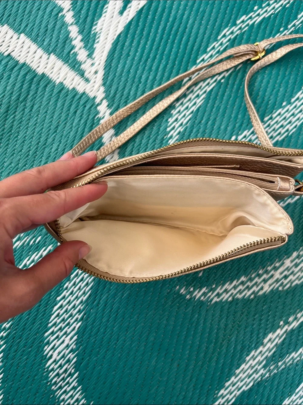 Metallic Gold Crossbody Wallet Bag with Adjustable Strap